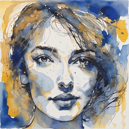 Minimalistisch aquarelschilderij van een vrouw