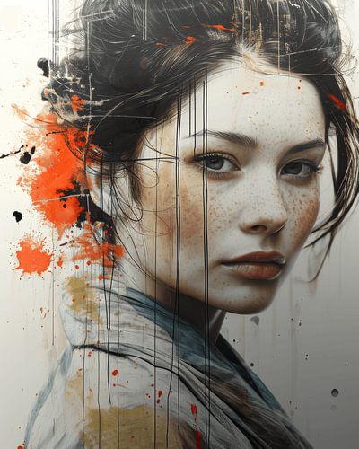 Modern en deels abstract portret van een jonge vrouw
