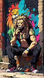 Löwe mit Rastalocken in Urban Art - lion with dreadlocks von Liona Toussaint