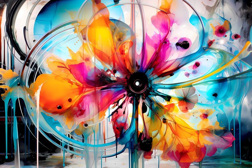 Abstracte bloemencompositie in primaire kleuren van Art & Soul Creations