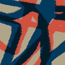 Pop of colors. Neon art. Abstract lines in blue and red by Dina Dankers