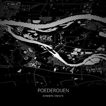 Zwart-witte landkaart van Poederoijen, Gelderland. van Rezona