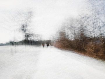 Walking people in winter park with snow by Imaginative