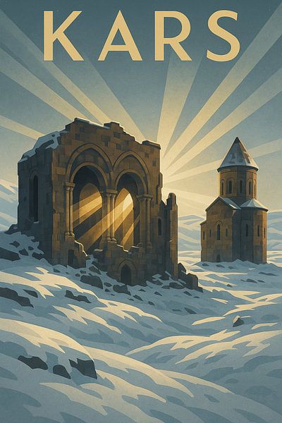 Kars Art Deco Poster – Ancient Ruins in Winter Landscape by Travel Shop