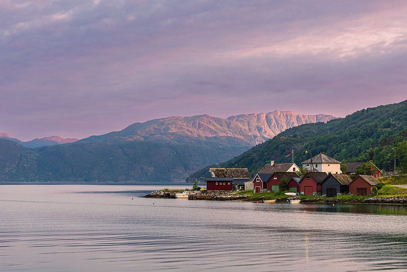 View over the Åkrafjord in the evening in Norway by Rico Ködder