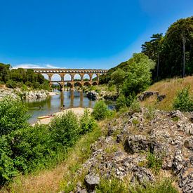 Roman aqueduct, Pont du Gard over the river Gardon, Remoulins, Provence Vaucluse, France, by Rene van der Meer