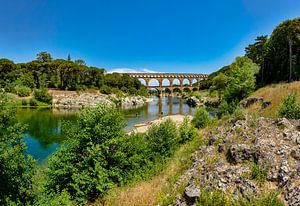 Roman aqueduct, Pont du Gard over the river Gardon, Remoulins, Provence Vaucluse, France, by Rene van der Meer