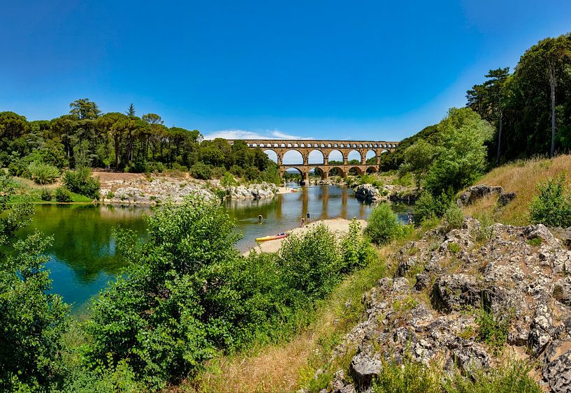 Roman aqueduct, Pont du Gard over the river Gardon, Remoulins, Provence Vaucluse, France, by Rene van der Meer
