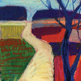 Landscape with red fields by Annet van den Ende