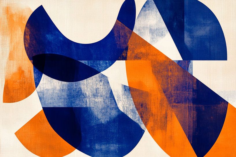 Dynamische Formen in Blau und Orange von Poster Art Shop