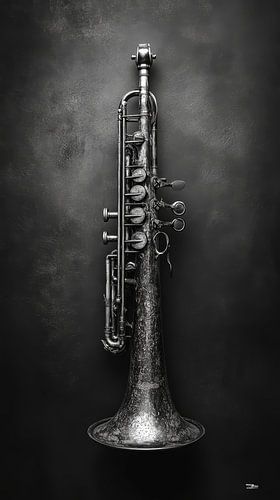 Muziekinstrument in zwart-wit