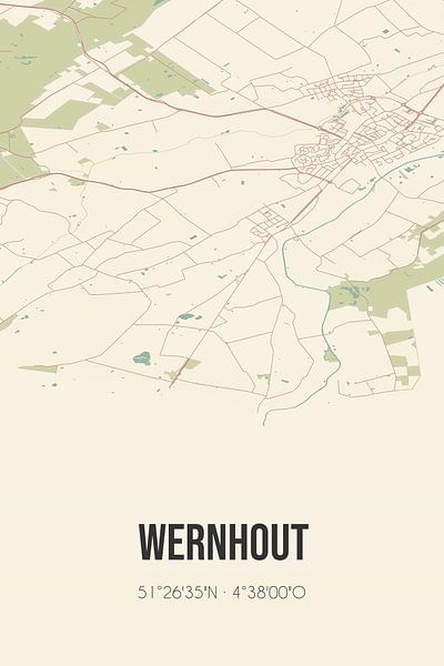 Alte Karte von Wernhout (Nordbrabant) von Ortsdrucke