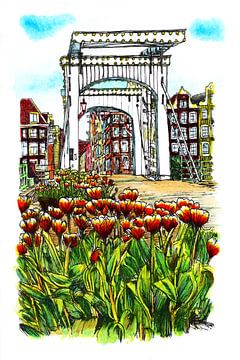 Magere Brug Tulips Amsterdam van Hendrik-Jan Kornelis
