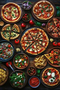 Gevarieerde pizzaborden op een houten tafel van Poster Art Shop
