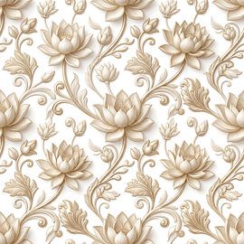 Nahtloses Blumenmuster mit indonesischen Lotusblüten in zartem Beige von Vínculae