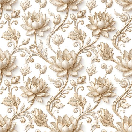 Naadloos bloemmotief met Indonesische lotusbloemen in zacht beige