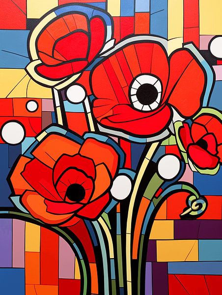 Stillleben Mohnblumen Strauss geometrisch Pop Art modern von gm_designs