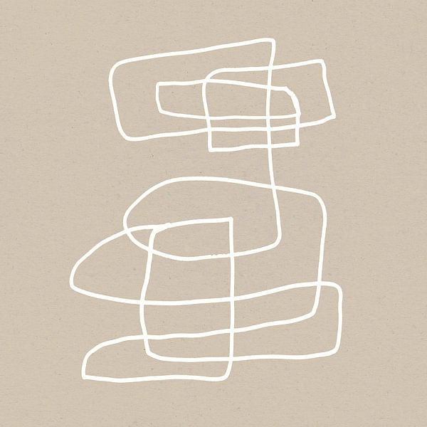 Abstrakte minimalistische Linienkunst in Weiß auf Beige. von Dina Dankers
