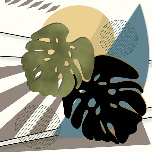 Modern abstract with monstera leaves van Thea Walstra