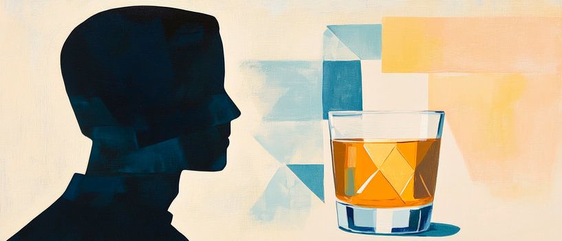 Silhouet en whiskyglas in een kleurenspel van Poster Art Shop
