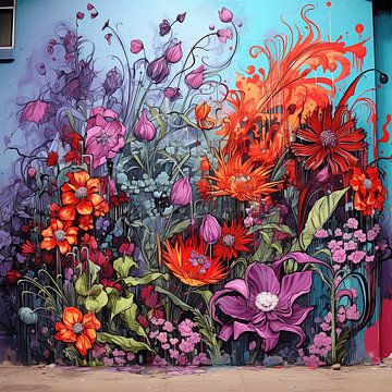 Street art bloem muur muur vurige lichtgevende graffiti stedelijke van gm_designs