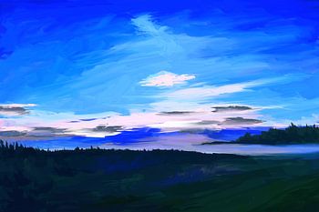 Peinture impressionniste de paysage en bleu classique