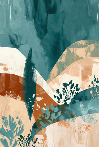 Teal-Landschaft mit botanischen Akzenten