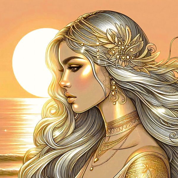 Beauté dorée sur la plage du lever du soleil par A.D. Digital ART