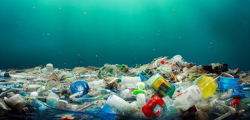 Plastic afval in de oceaan, illustratie van Animaflora PicsStock
