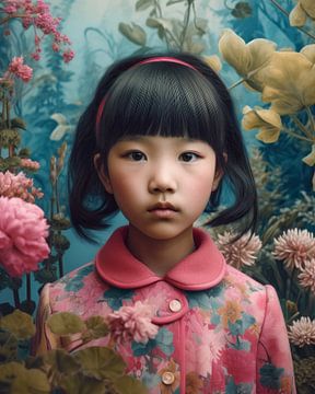 Portrait coloré d'une jeune fille asiatique sur Carla Van Iersel