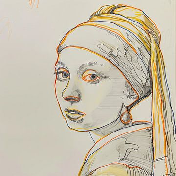 Line art meisje met de parel van Poster Art Shop