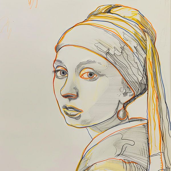 Line art girl with the pearl earring by Poster Art Shop