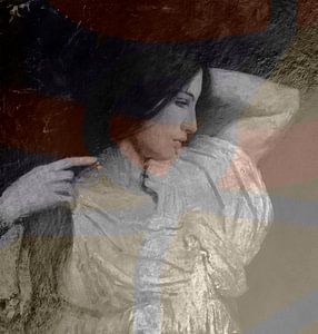 Portrait vintage d'une jeune femme dans des couleurs métalliques rouille et gris. sur Dina Dankers