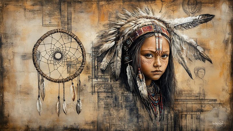 indiaan in Da Vinci stijl van Gelissen Artworks