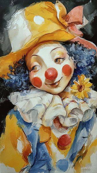happy clown in aquarel van Gelissen Artworks