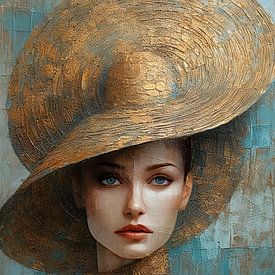 Portrait, femme avec chapeau sur Carla van Zomeren