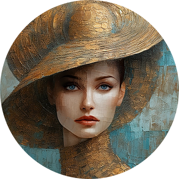 Portret, vrouw met hoed van Carla van Zomeren