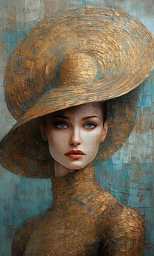 Portrait, femme avec chapeau