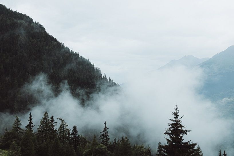Foggy morning in the mountains / Valfréjus in France / Print by Arnout  van Nieuwkoop