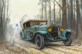 Drawing of a vintage vintage car 