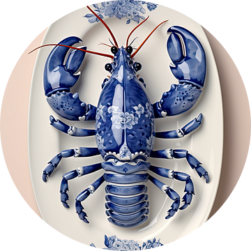 Lobster Luxe - Delfts Blauwe kreeft op een antieke schaal No.1 van Marianne Ottemann - OTTI