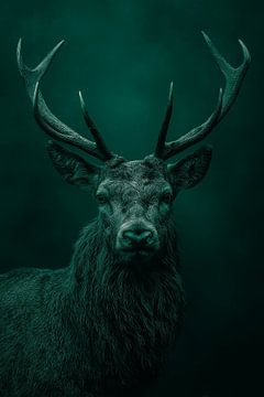 Hirsch in dunkelgrünem Licht Majestätische Erscheinung von Eva Lee