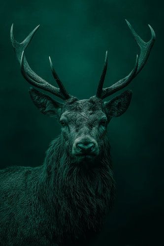 Stag in Dark Green Light Majestic Presence