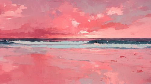 Roze strand en blauwe zee abstract panorama