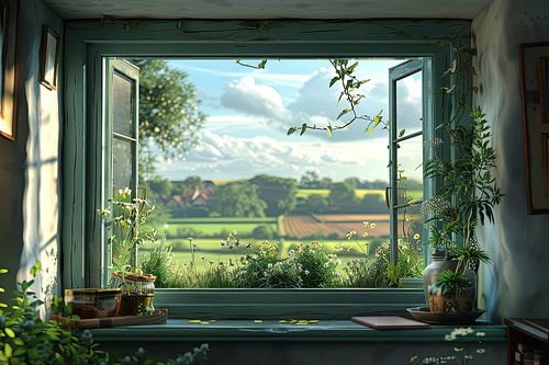 kijk uit het raam met zicht op een prachtig landschap