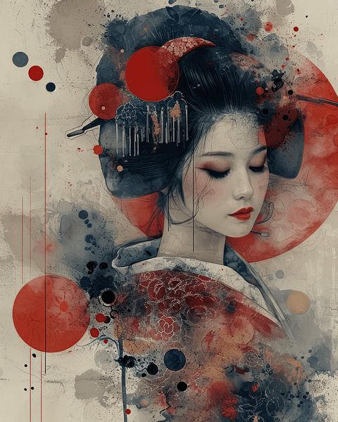 Japanese Geisha in collage style by Carla Van Iersel