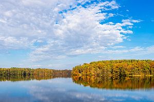 Blick über den See Schmaler Luzin auf die herbstliche Feldberge von Rico Ködder