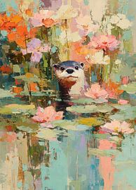 Loutre dans l'eau - Peinture à l'huile impressionniste sur Niklas Maximilian