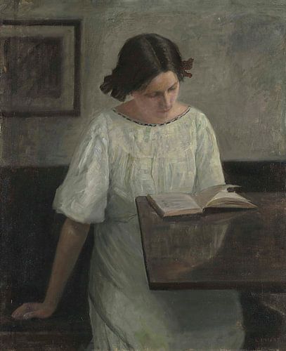 De vrouw van de kunstenaar in witte lectuur, Carl Holsøe
