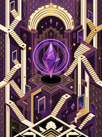 Isometric Art Deco Labyrinth Floating Crystal Core Portal Graphic Illustration by The Deeper Way
